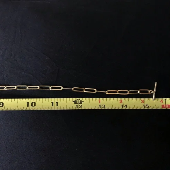 Gold Paperclip Link Necklace with Toggle Clasp - 15 inch - Picture 5 of 6